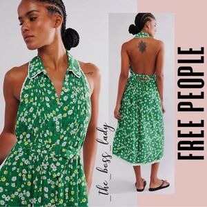 Free People Green Floral Halter Dress